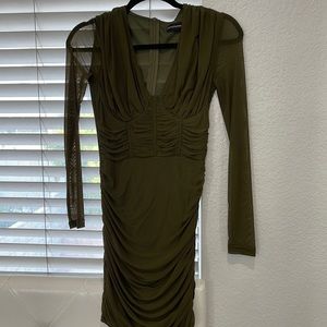 Cute olive green sheer sleeve dress